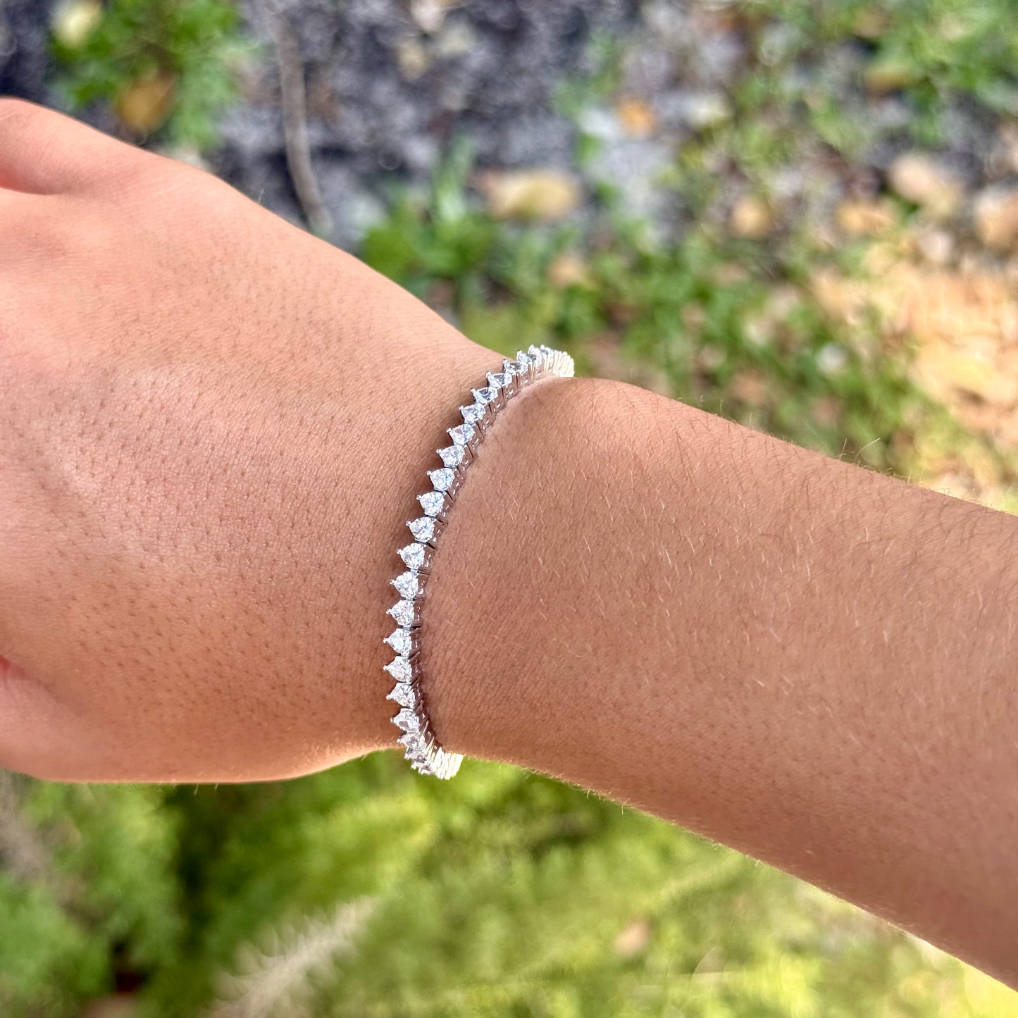 Three Points Tennis Bracelet in 18K White Gold Plated