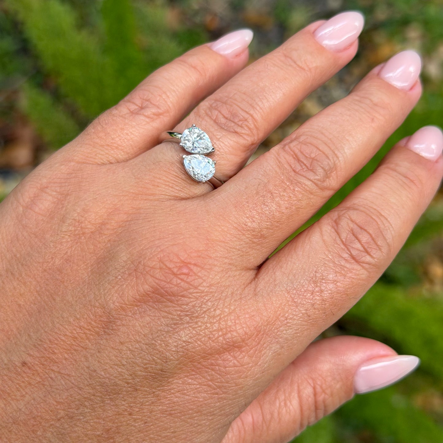 Moissanite Double Drop Ring in Sterling Silver 925