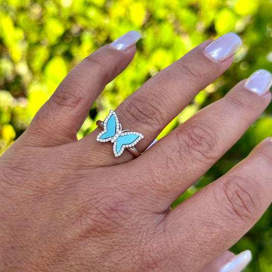 Blue Butterfly Ring in Sterling Silver 925