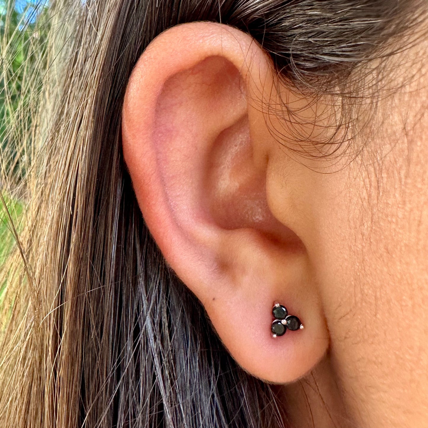 Black Flower Earrings in Sterling Silver 925