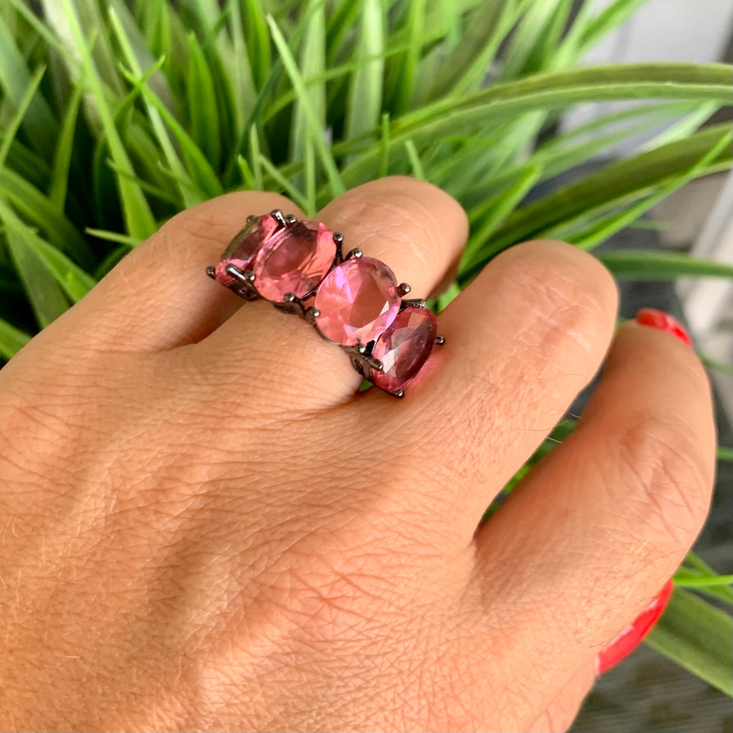 Pink Fusion Ring in Black Rhodium Plated