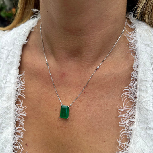 Adjustable Emerald Fusion Necklace in Sterling Silver 925