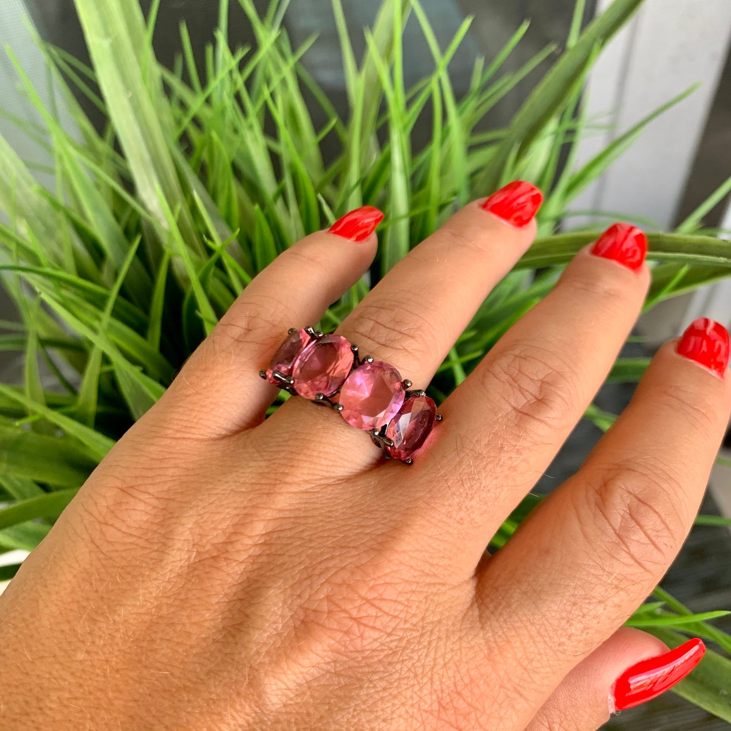 Pink Fusion Ring in Black Rhodium Plated