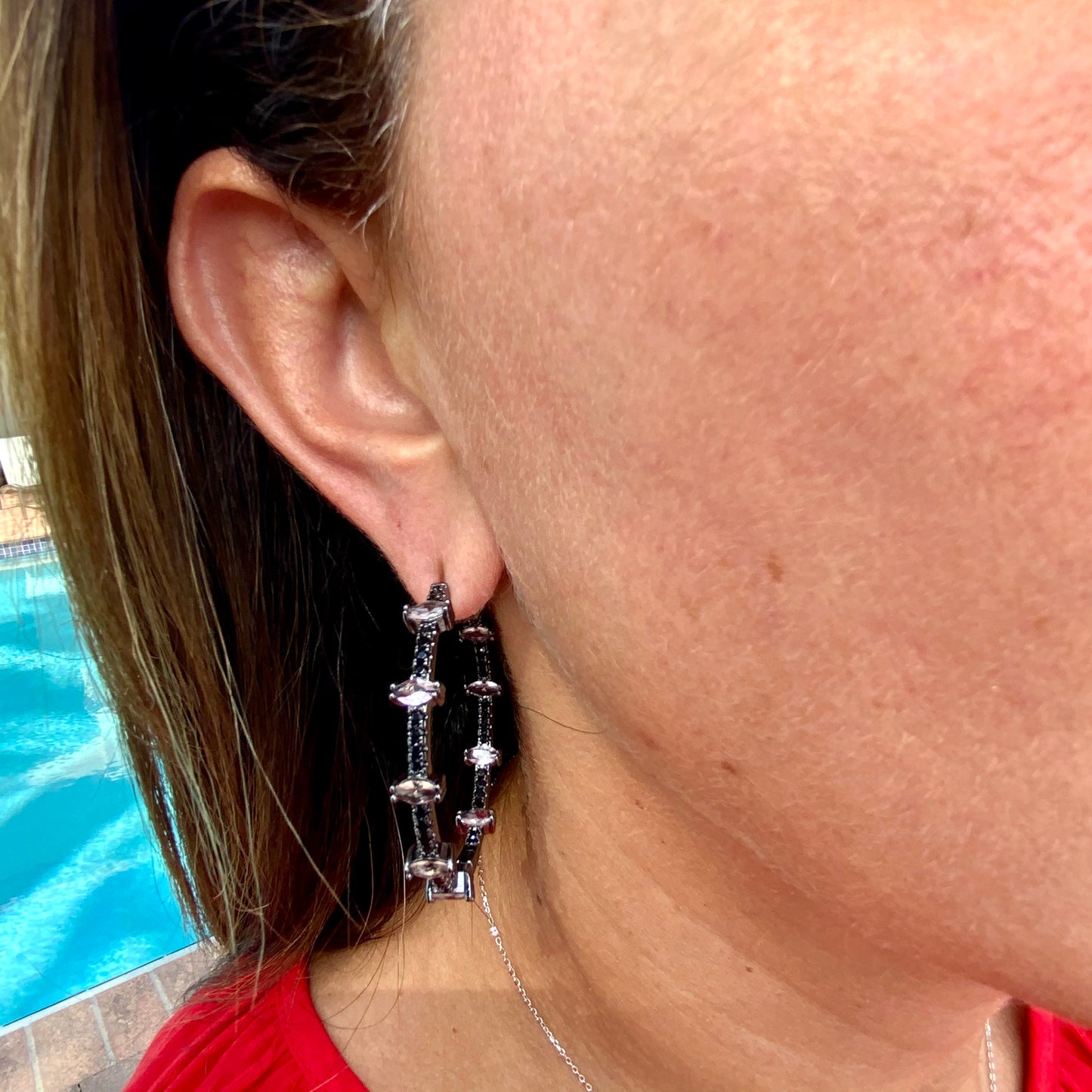 Morganite Earrings in Black Rhodium Plated