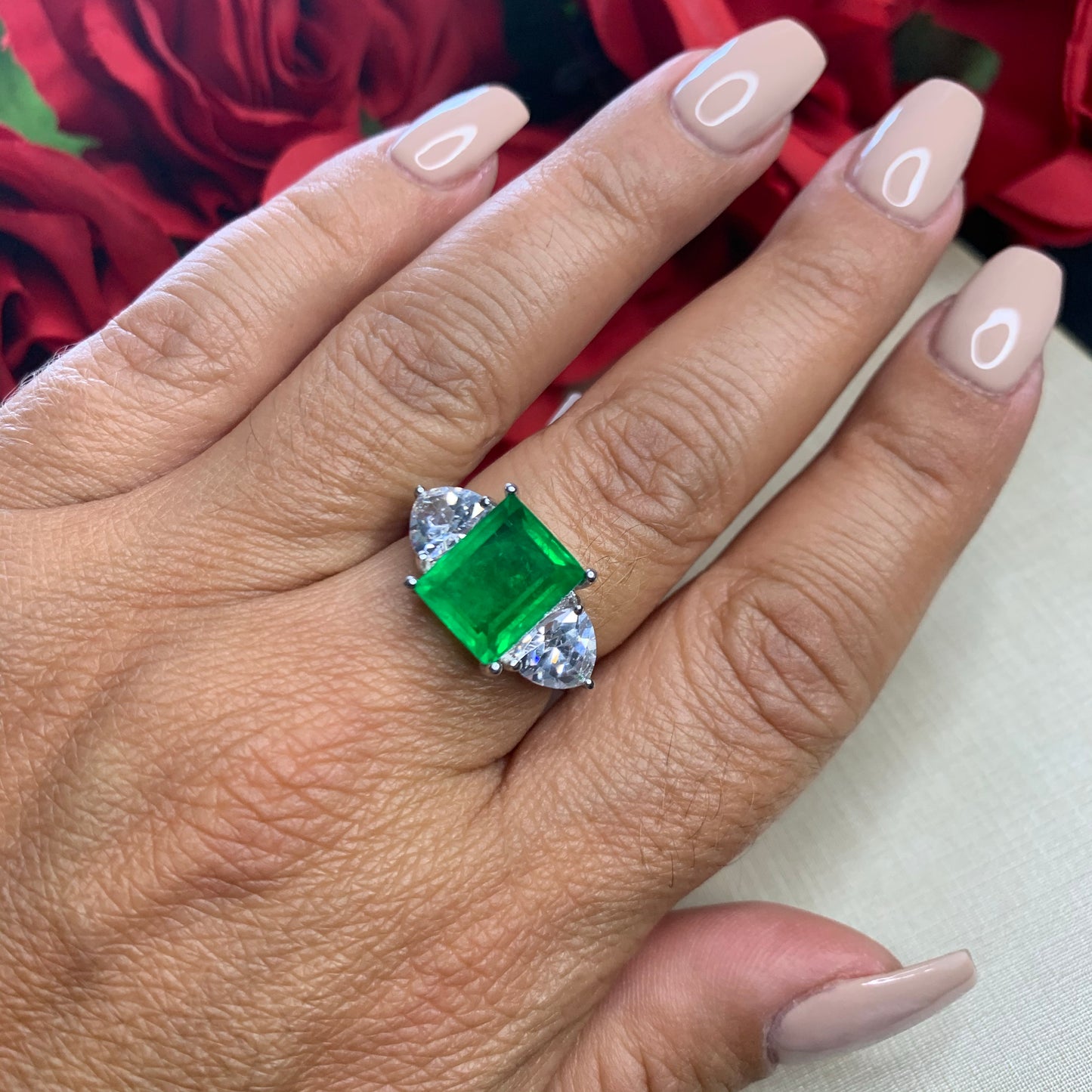 Square Emerald Ring in Sterling Silver 925