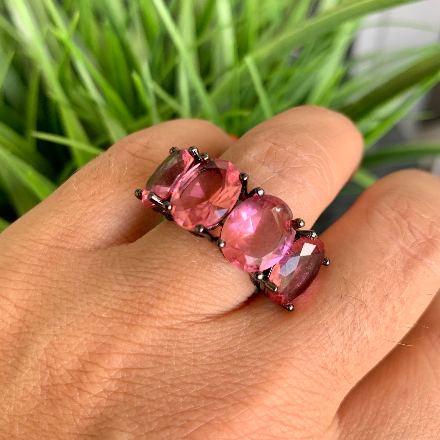 Pink Fusion Ring in Black Rhodium Plated