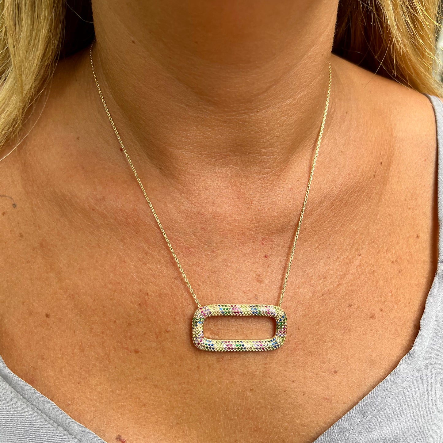 Colorful Rectangular Necklace in 18K Gold Plated