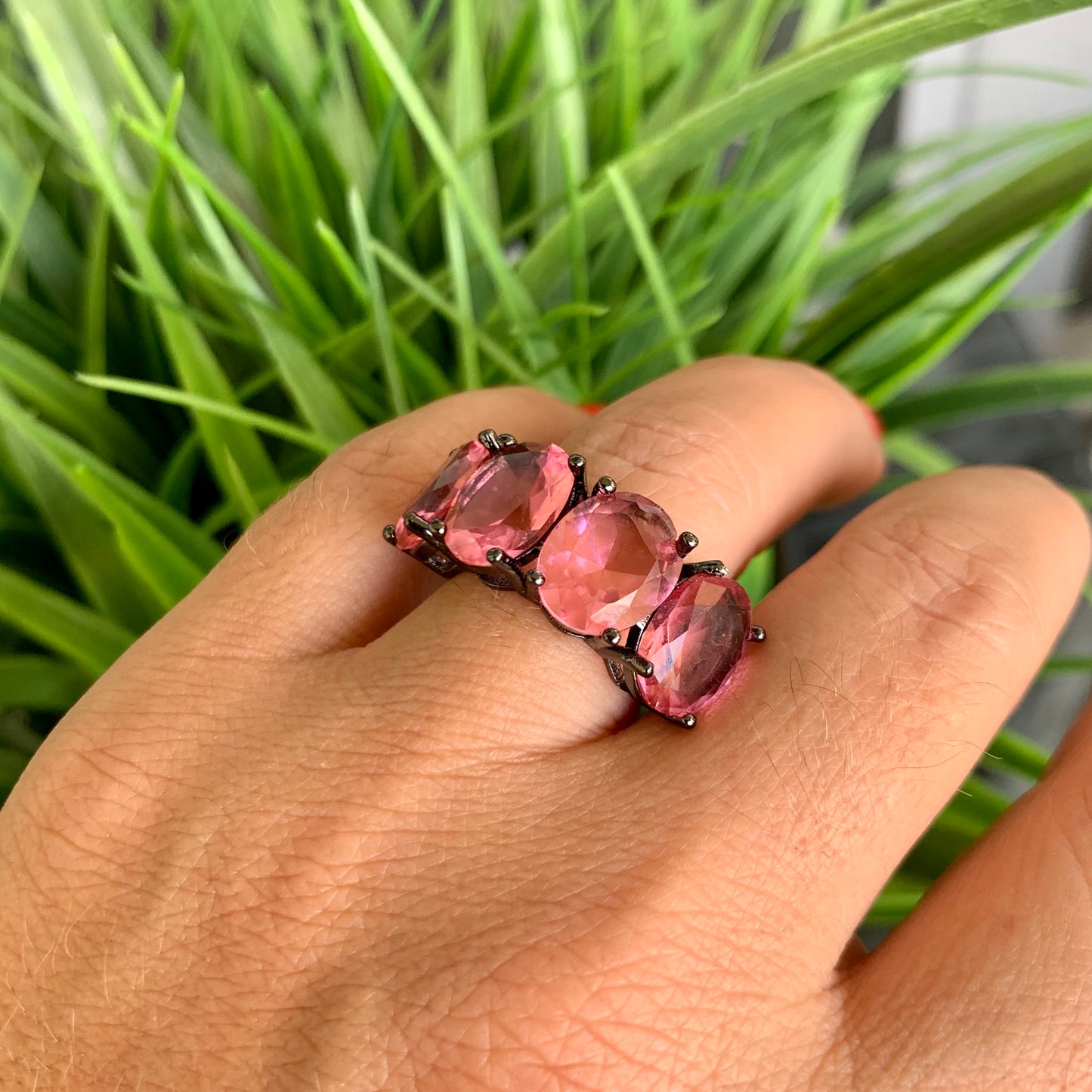 Pink Fusion Ring in Black Rhodium Plated