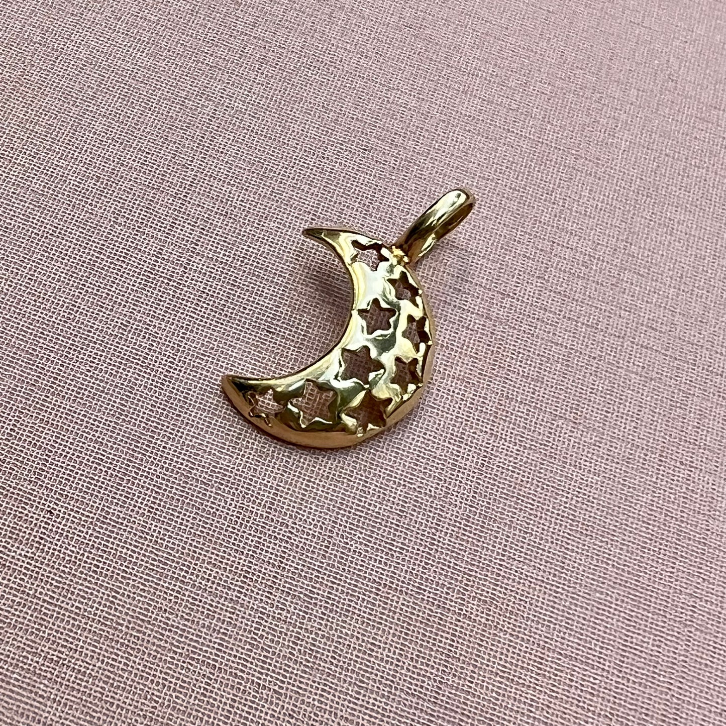 Half Moon and Stars Pendant in 18K Gold