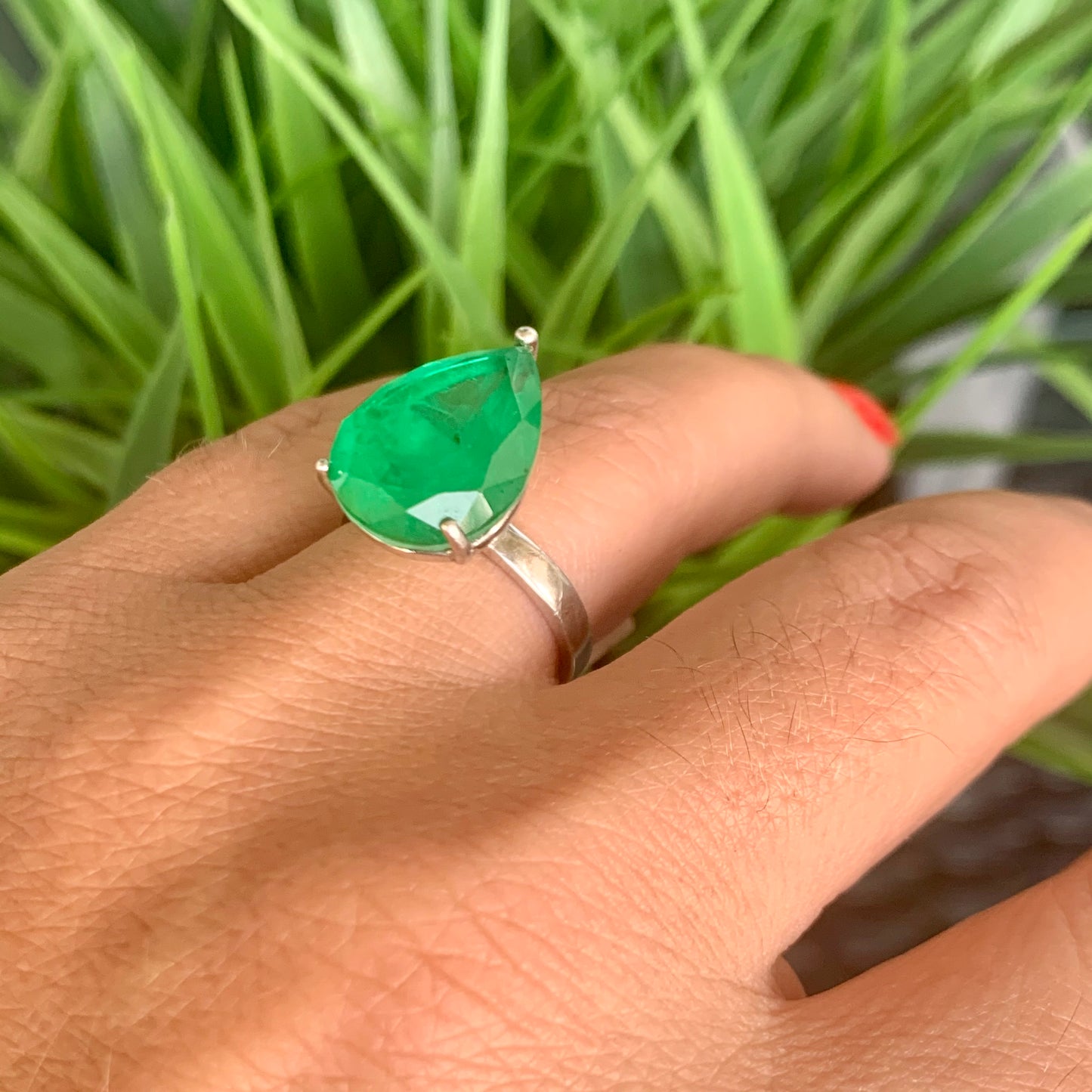 Lysa Emerald Drop Ring in Sterling Silver 925