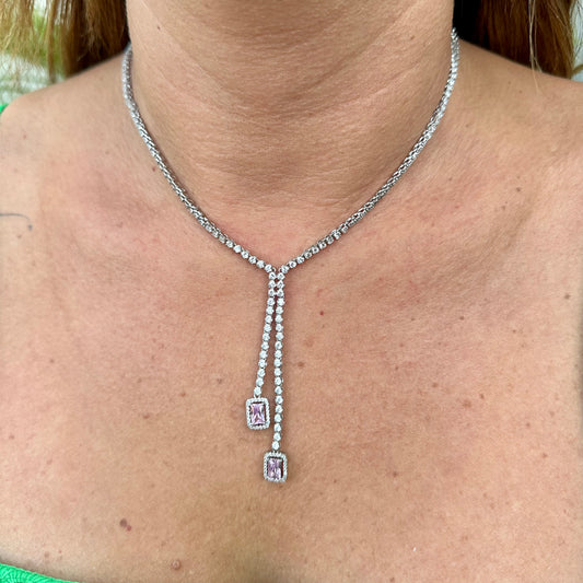 Pink Riviera Necklace in 18K White Gold Plated