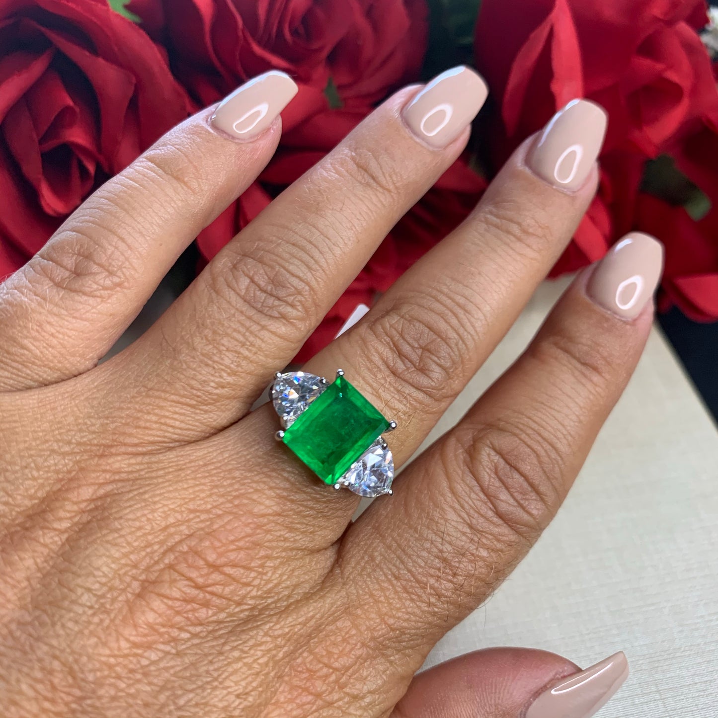 Square Emerald Ring in Sterling Silver 925