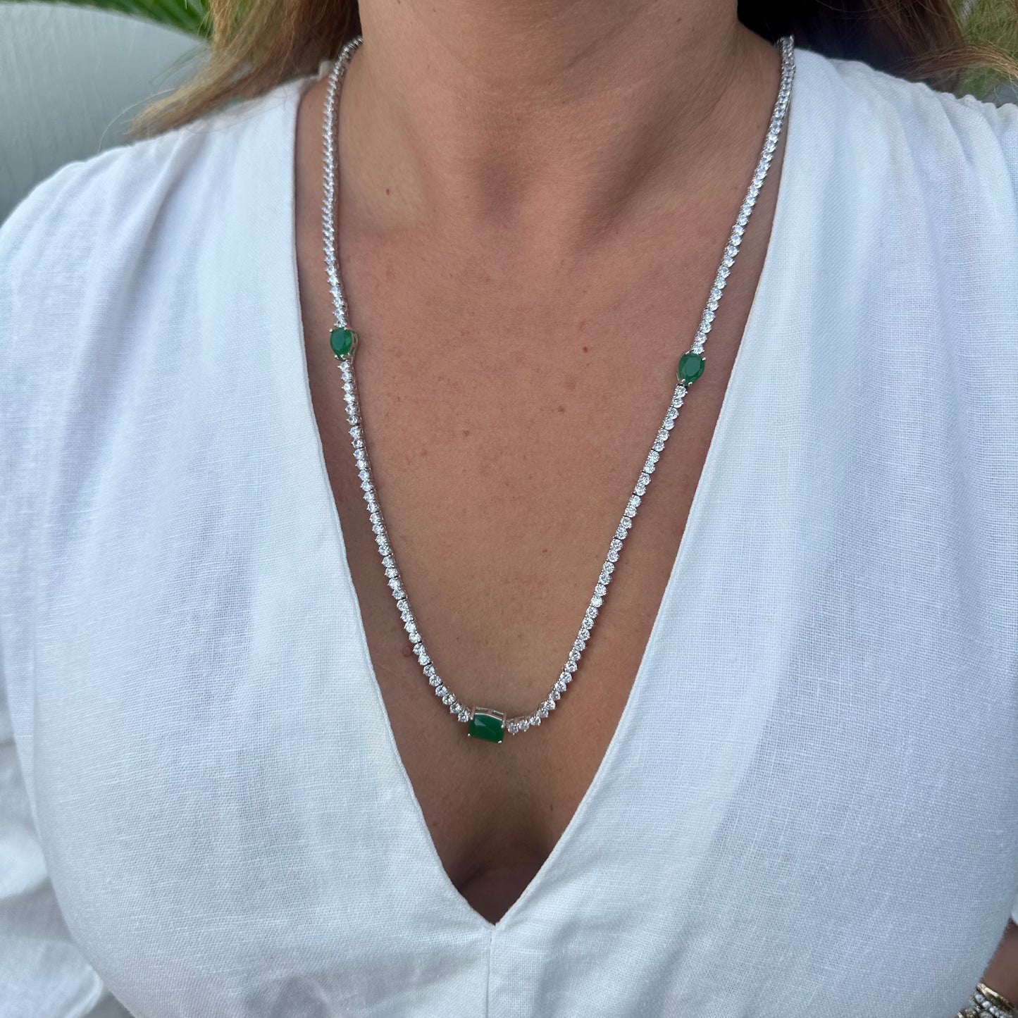 Emerald Riviera Necklace in Sterling Silver 925