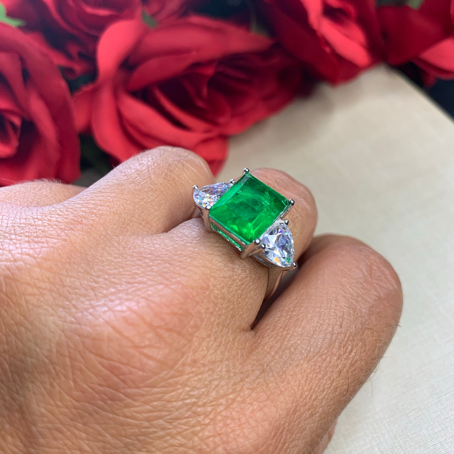 Square Emerald Ring in Sterling Silver 925