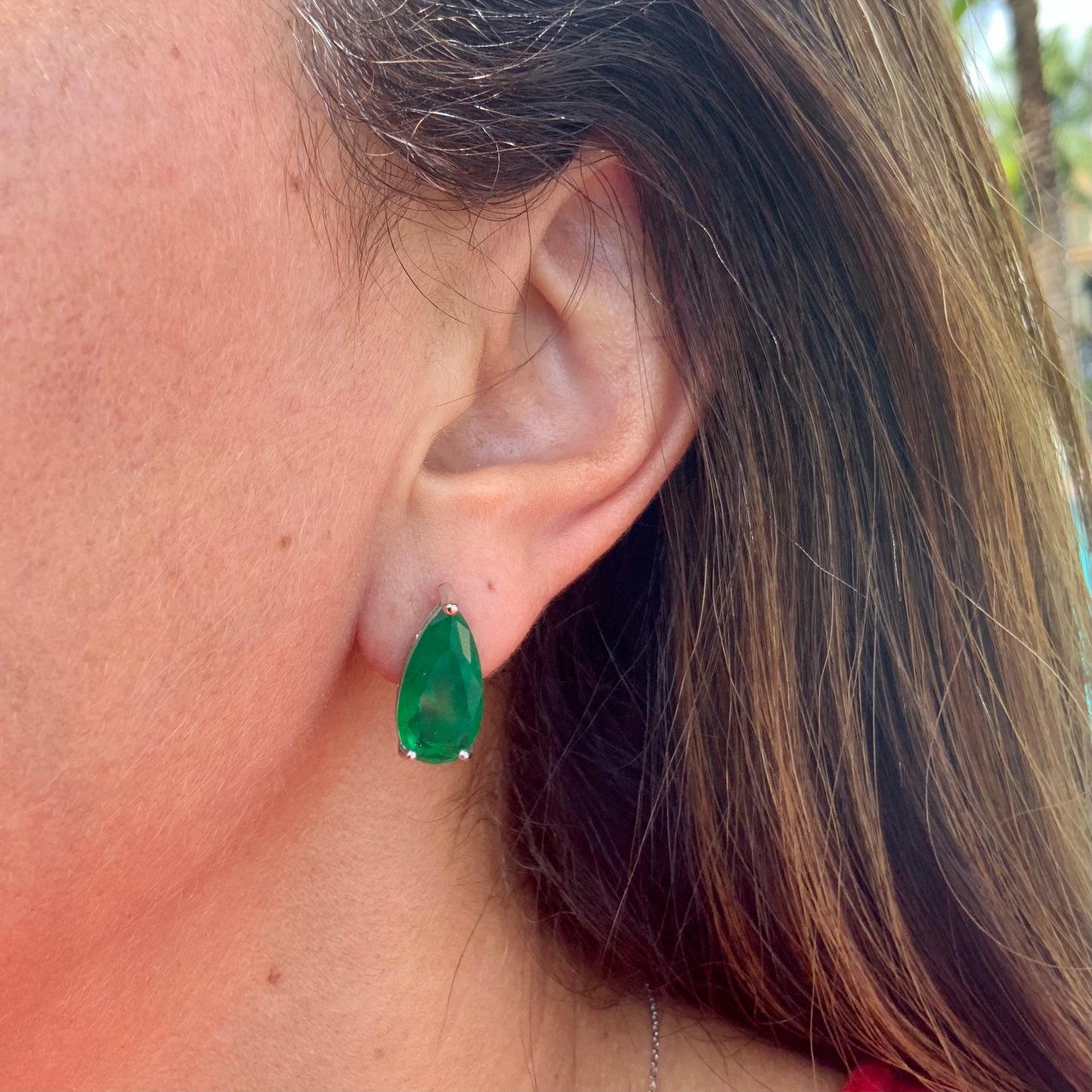 Drop Fusion Emerald Earrings in Sterling Silver 925