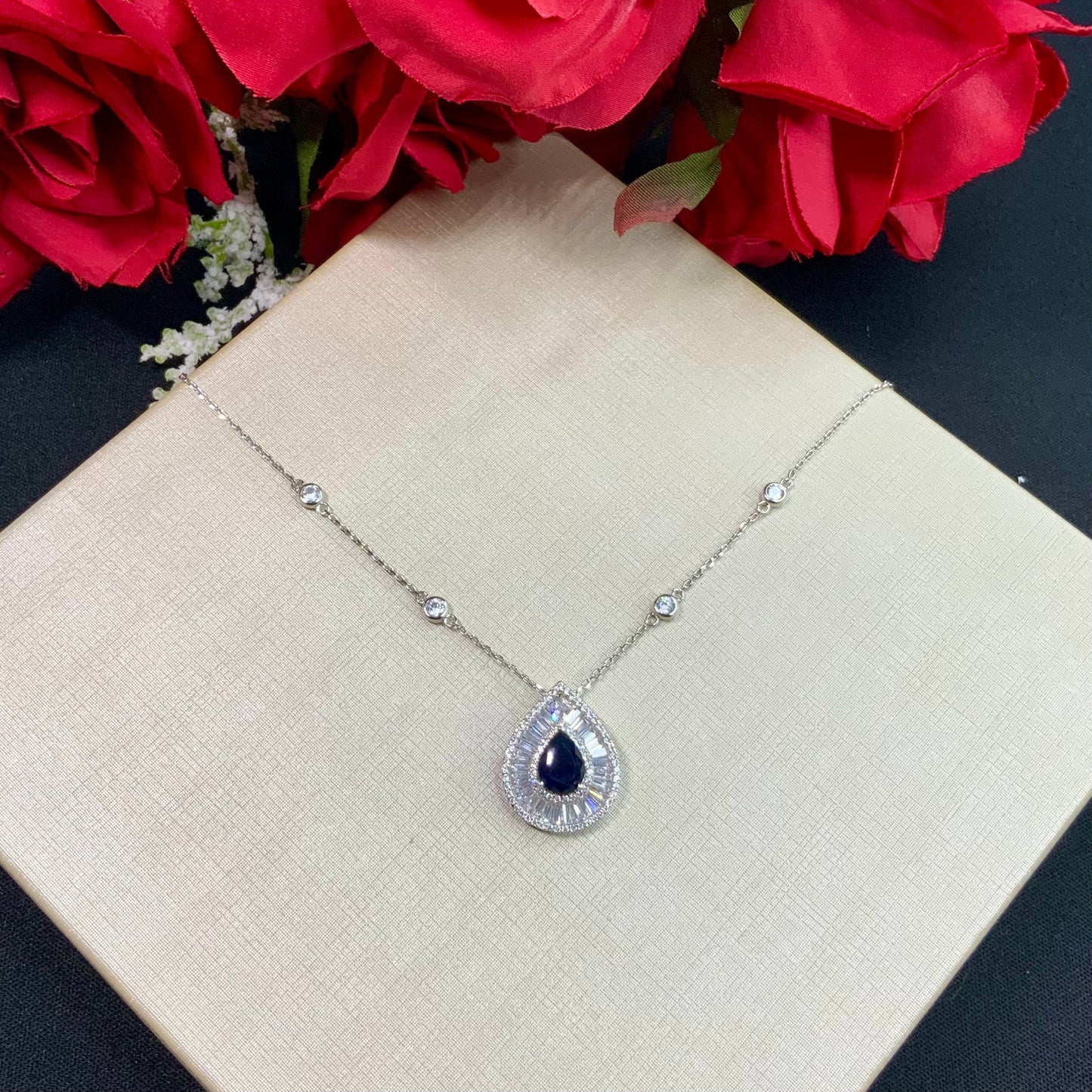 Zirconia Drop Necklace in 18K White Gold Plated