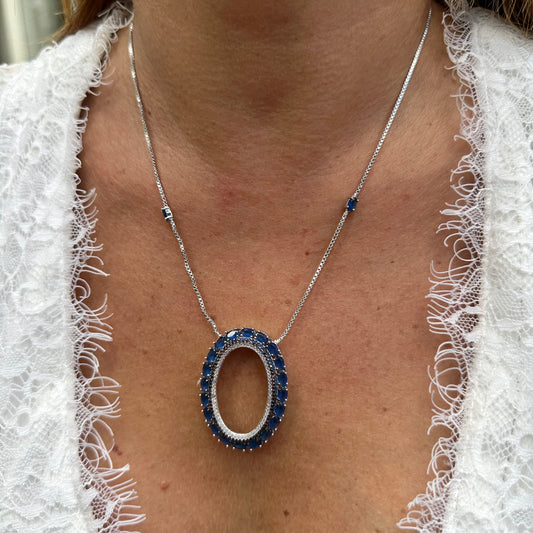 Adjustable Sapphire Necklace in 18K White Gold Plated