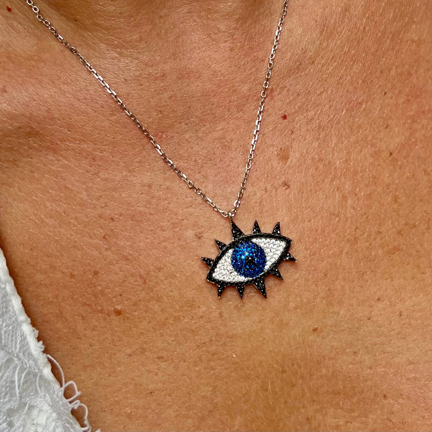 Greek Eye Necklace in Sterling Silver 925