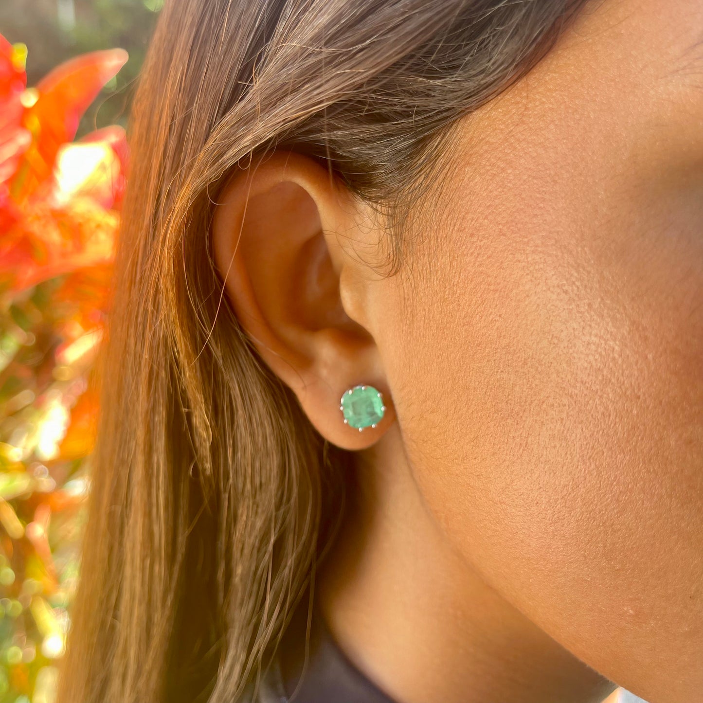 Round Fusion Emerald Earrings in Sterling Silver 925