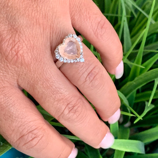 Morganite Heart Ring in 18K White Gold Plated