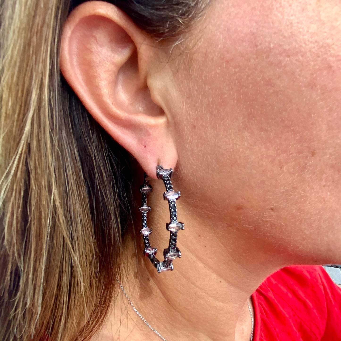 Morganite Earrings in Black Rhodium Plated