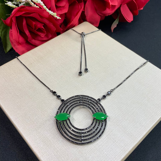 Adjustable Emerald Necklace in Black Rhodium Plated