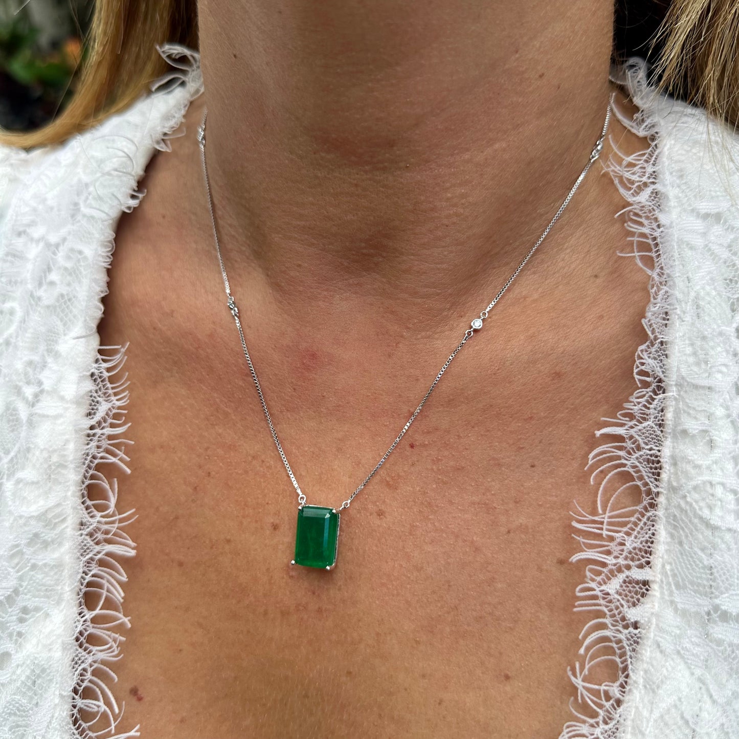 Adjustable Emerald Fusion Necklace in Sterling Silver 925